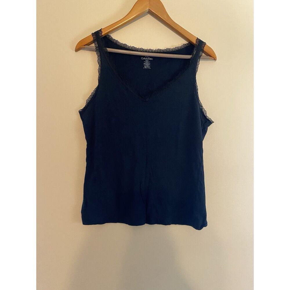 Calvin Klein Women’s Black Tank Top Lace Trim Size Medium Cotton/Modal